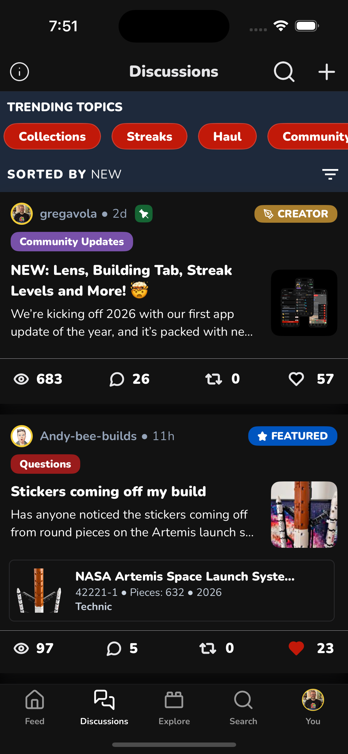 Discussions tab showing Trending Topics and the main discussion feed